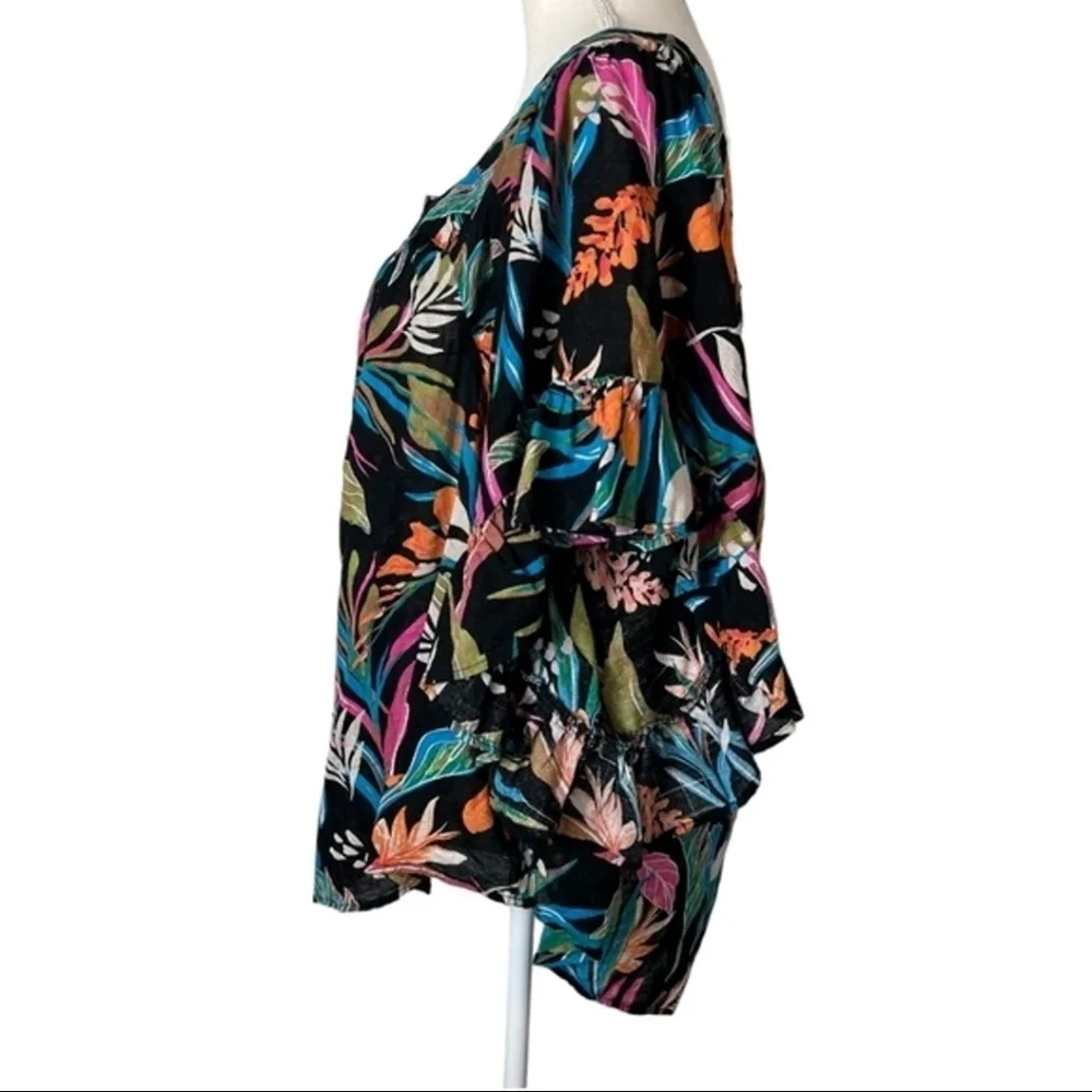 Plus Size Floral Cotton Blouse Square Neck Bell Sleeve Top Artsy Cottagecore NWT